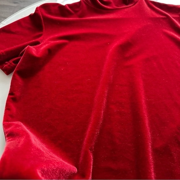 Gap Velvet Velour Red Mock Neck Short Sleeve Top | Red - Picture 3 of 7